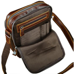 Casual Leather Brown Mens Vintage Small Side Bag Vertical Messenger Bag Shoulder Bags For Men - imessengerbags