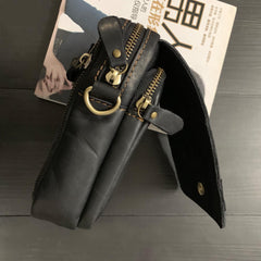 Cool Black Leather Men's Biker Belt Pouch Belt Bag Small Biker Side Bag For Men - imessengerbags