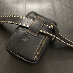 Cool Black Leather Men's Biker Belt Pouch Belt Bag Small Biker Side Bag For Men - imessengerbags