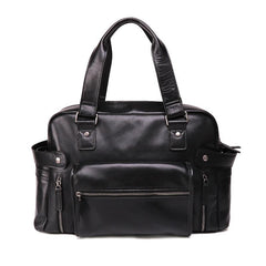 Casual Leather Mens 15 inches Black Briefcase Messenger Bag Travel Bag Black Handbag Side Bag for Men