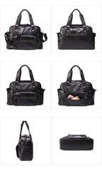 Casual Leather Mens 15 inches Black Briefcase Messenger Bag Travel Bag Black Handbag Side Bag for Men - imessengerbags