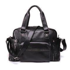 Casual Leather Mens 15 inches Black Briefcase Messenger Bag Travel Bag Black Handbag Side Bag for Men - imessengerbags