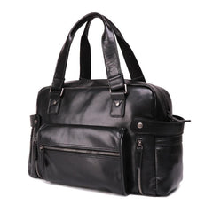 Casual Leather Mens 15 inches Black Briefcase Messenger Bag Travel Bag Black Handbag Side Bag for Men - imessengerbags