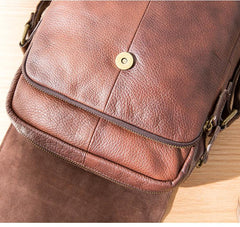 Casual Leather Mens 8 inches Vertical Side Bag Brown Messenger Bags Postman Bag for Men - imessengerbags