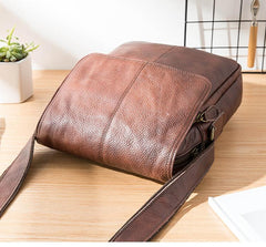 Casual Leather Mens 8 inches Vertical Side Bag Brown Messenger Bags Postman Bag for Men - imessengerbags