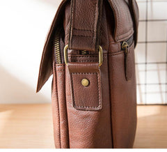 Casual Leather Mens 8 inches Vertical Side Bag Brown Messenger Bags Postman Bag for Men