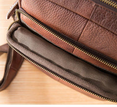 Casual Leather Mens 8 inches Vertical Side Bag Brown Messenger Bags Postman Bag for Men - imessengerbags