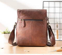 Casual Leather Mens 8 inches Vertical Side Bag Brown Messenger Bags Postman Bag for Men - imessengerbags