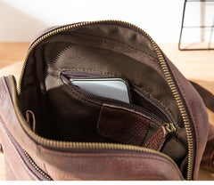 Casual Leather Mens 8 inches Vertical Side Bag Brown Messenger Bags Postman Bag for Men - imessengerbags