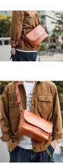 Casual Small Leather Mens Black Side Bag Brown Postman Bag Messenger Bag For Men - imessengerbags