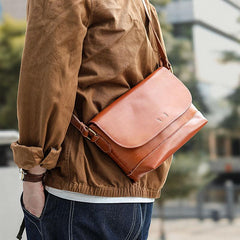 Casual Small Leather Mens Black Side Bag Brown Postman Bag Messenger Bag For Men - imessengerbags