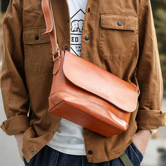 Casual Small Leather Mens Black Side Bag Brown Postman Bag Messenger Bag For Men - imessengerbags