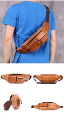 Cool Brown Leather Men's Fanny Pack Hip Pack Waist Bag Chest Bag For Men - imessengerbags