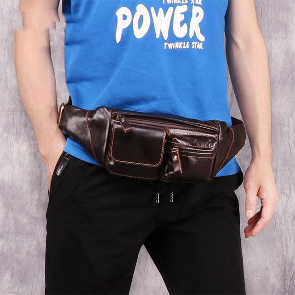 Cool Brown Leather Men's Fanny Pack Hip Pack Waist Bag Chest Bag For Men - imessengerbags