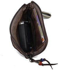Vintage Brown Leather Men's Car Key Wallet Black Zipper Key Wallet For Men - imessengerbags