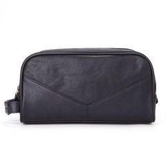Casual Black Leather Men's Wristlet Bag Double Zipper Clutch Bag For Men - imessengerbags