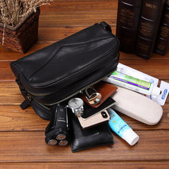 Casual Black Leather Men's Wristlet Bag Double Zipper Clutch Bag For Men - imessengerbags