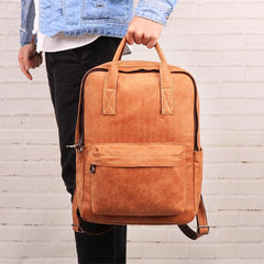 Brown Leather Mens School Backpack Travel Backpack Handbag 13inch Computer Backpack for Men - imessengerbags