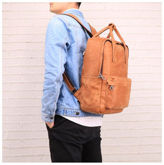 Brown Leather Mens School Backpack Travel Backpack Handbag 13inch Computer Backpack for Men - imessengerbags