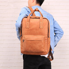Brown Leather Mens School Backpack Travel Backpack Handbag 13inch Computer Backpack for Men - imessengerbags