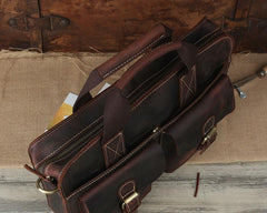 Vintage Mens Leather 14inch Laptop Briefcase Handbag Work Bag Business Bag Shoulder Bag For Men - imessengerbags