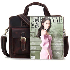 Vintage Mens Leather 14inch Laptop Briefcase Handbag Work Bag Business Bag Shoulder Bag For Men - imessengerbags