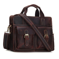 Vintage Mens Leather 14inch Laptop Briefcase Handbag Work Bag Business Bag Shoulder Bag For Men - imessengerbags