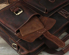Vintage Mens Leather 14inch Laptop Briefcase Handbag Work Bag Business Bag Shoulder Bag For Men - imessengerbags