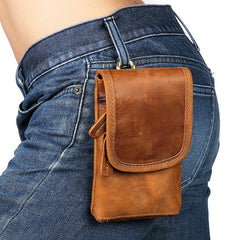 Casual Retro Brown Leather Cell Phone HOLSTER Belt Pouches for Men Waist Bags BELT BAG For Men