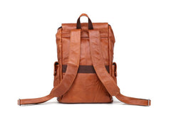 Cool Brown Black Leather Men's Backpack College Backpack 13inch Laptop Backpack For Men - imessengerbags