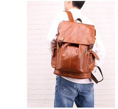 Cool Brown Black Leather Men's Backpack College Backpack 13inch Laptop Backpack For Men - imessengerbags