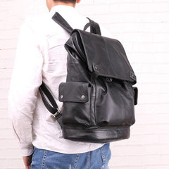 Cool Brown Black Leather Men's Backpack College Backpack 13inch Laptop Backpack For Men - imessengerbags