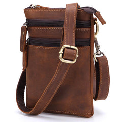 Vintage Leather Men's Belt Pouch Cell Phone Holster Brown Mini Side Bag For Men