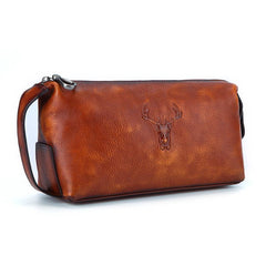 best travel toiletry kit Leather Toiletry Bag for Men Cool Brown Leather Men's Clutch Bag Leather Dopp Kit Bag