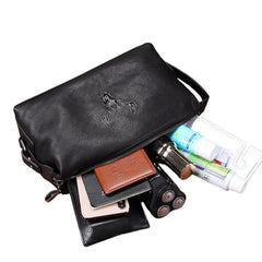 travel toiletry kit Leather Toiletry Bag for Men Cool Black Leather Men's Clutch Bag Leather Dopp Kit Bag
