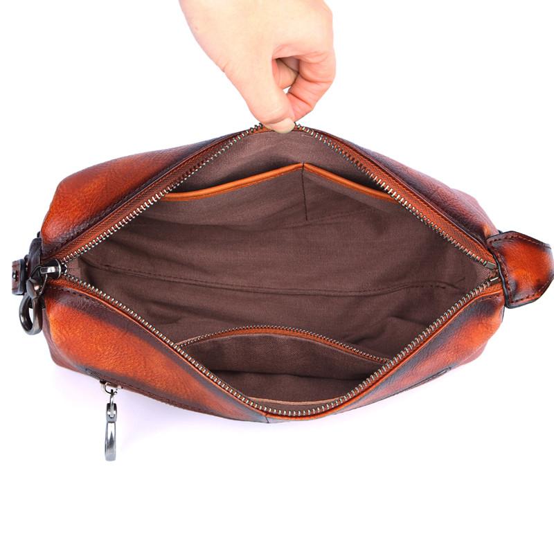 Retro Soft Leather Brown Men's Business Black Clutch Bag Purse Large R