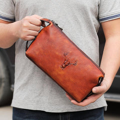 best toiletry kit Leather Toiletry Bag for Men Cool Brown Leather Men's Clutch Bag Leather Dopp Kit Bag