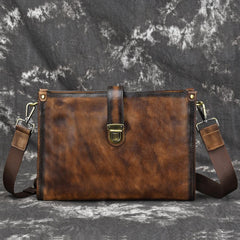 Vintage Brown Leather Men's Side Bag Messenger Bag 10'' Courier Shoulder Bag For Men - imessengerbags