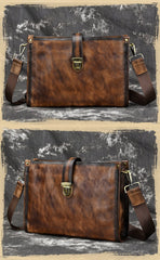 Vintage Brown Leather Men's Side Bag Messenger Bag 10'' Courier Shoulder Bag For Men - imessengerbags
