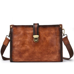 Vintage Brown Leather Men's Side Bag Messenger Bag 10'' Courier Shoulder Bag For Men - imessengerbags