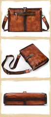Vintage Brown Leather Men's Side Bag Messenger Bag 10'' Courier Shoulder Bag For Men - imessengerbags