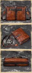 Vintage Brown Leather Men's Side Bag Messenger Bag 10'' Courier Shoulder Bag For Men - imessengerbags