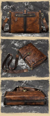 Vintage Brown Leather Men's Side Bag Messenger Bag 10'' Courier Shoulder Bag For Men - imessengerbags