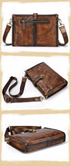 Vintage Brown Leather Men's Side Bag Messenger Bag 10'' Courier Shoulder Bag For Men - imessengerbags