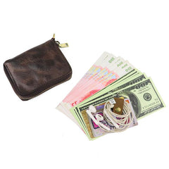 Vintage Leather Brown Men's Bifold Small Wallet Black Zipper billfold Wallet For Men - imessengerbags