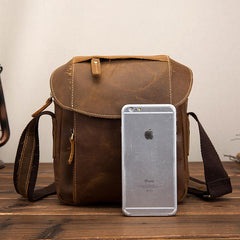 Vintage Brown Leather Men's Small Vertical Side Bag Small Messenger Bag For Men - imessengerbags