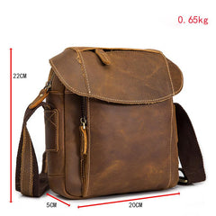 Vintage Brown Leather Men's Small Vertical Side Bag Small Messenger Bag For Men