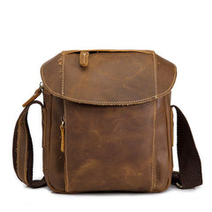 Vintage Brown Leather Men's Small Vertical Side Bag Small Messenger Bag For Men - imessengerbags