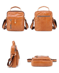 Fashion Brown Leather Men's Small Vertical Courier Bag Messenger Bag Side Bag For Men - imessengerbags
