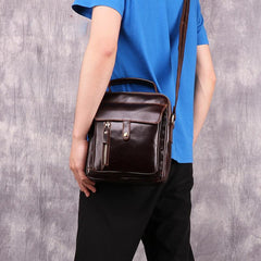Fashion Brown Leather Men's Small Vertical Courier Bag Messenger Bag Side Bag For Men - imessengerbags